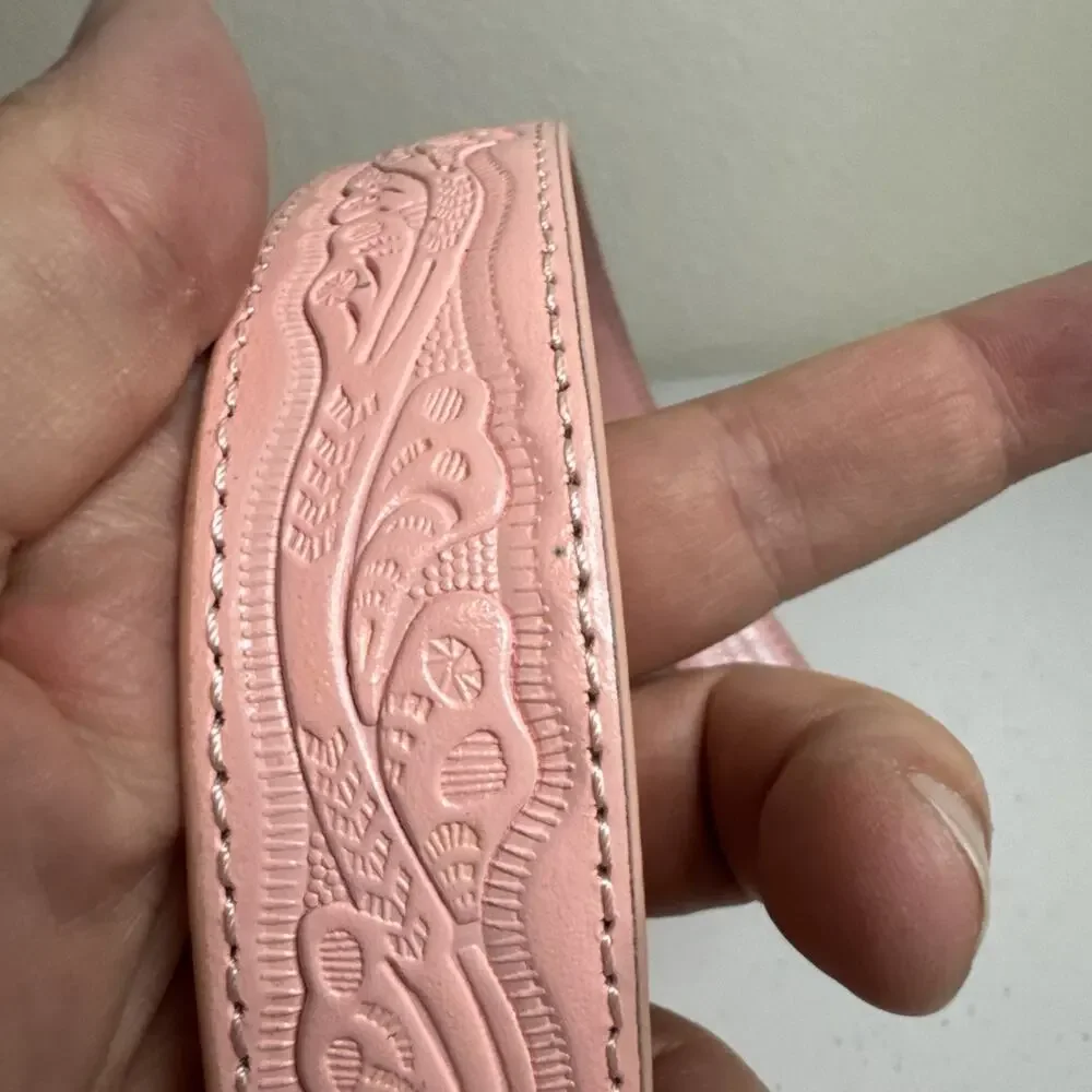 Nocona Belt Girls Mauve/Pink Horse Riding Buckle Western Cowgirl Leather Read